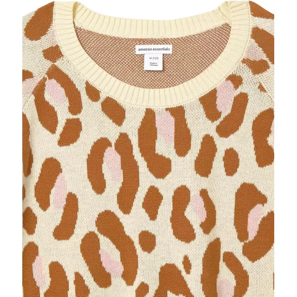 Amazon Essentials Girls and Toddlers Pullover Crewneck SweaterIvory Leopard