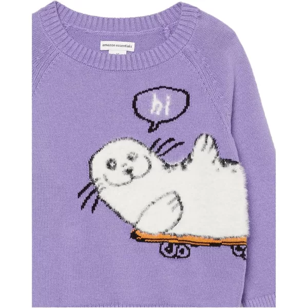 Amazon Essentials Girls and Toddlers Pullover Crewneck SweaterPurple Seal