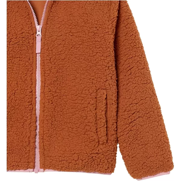 Amazon Essentials Girls and Toddlers Sherpa Fleece QuarterZip JacketLight Brown