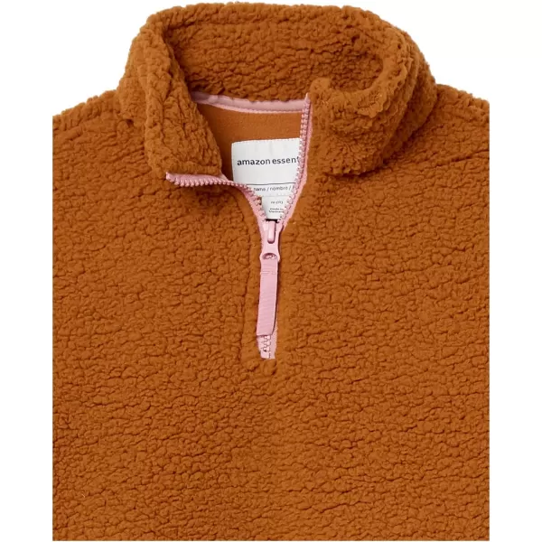 Amazon Essentials Girls and Toddlers Sherpa Fleece QuarterZip JacketLight Brown