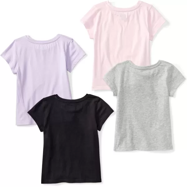 Amazon Essentials Girls and Toddlers ShortSleeve TShirt Tops Previously Spotted Zebra Multipacks4 Black UnicornGrey Text PrintLight PinkLilac