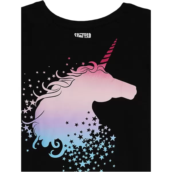 Amazon Essentials Girls and Toddlers ShortSleeve TShirt Tops Previously Spotted Zebra Multipacks4 Black UnicornGrey Text PrintLilacPale Peach