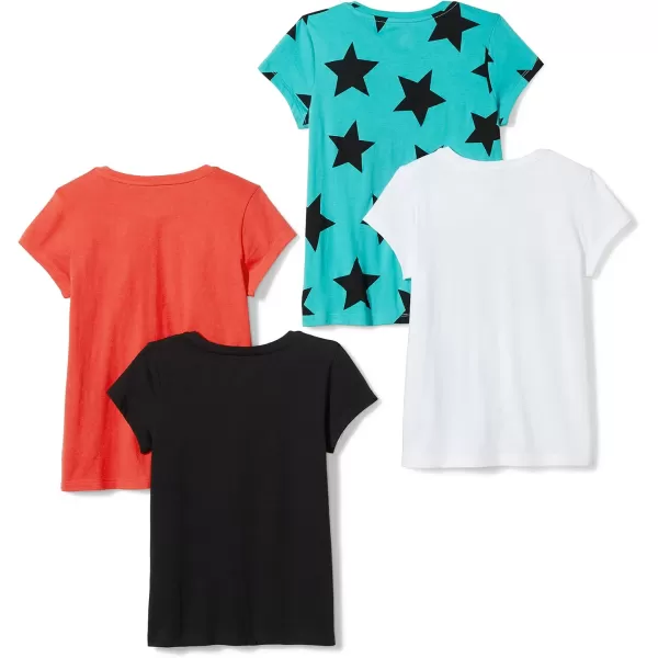 Amazon Essentials Girls and Toddlers ShortSleeve TShirt Tops Previously Spotted Zebra Multipacks4 BlackBlue StarsOrangeWhite Cool Girl