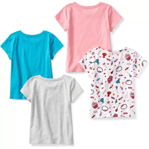 Amazon Essentials Girls and Toddlers ShortSleeve TShirt Tops Previously Spotted Zebra Multipacks4 BlueGreyPinkCandy