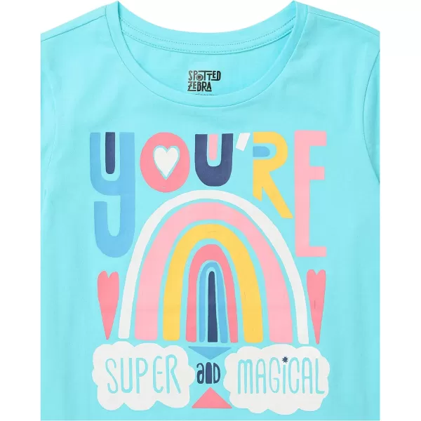 Amazon Essentials Girls and Toddlers ShortSleeve TShirt Tops Previously Spotted Zebra Multipacks5 GreenGrey DinosaurLight Blue RainbowNavyWhite Doodle