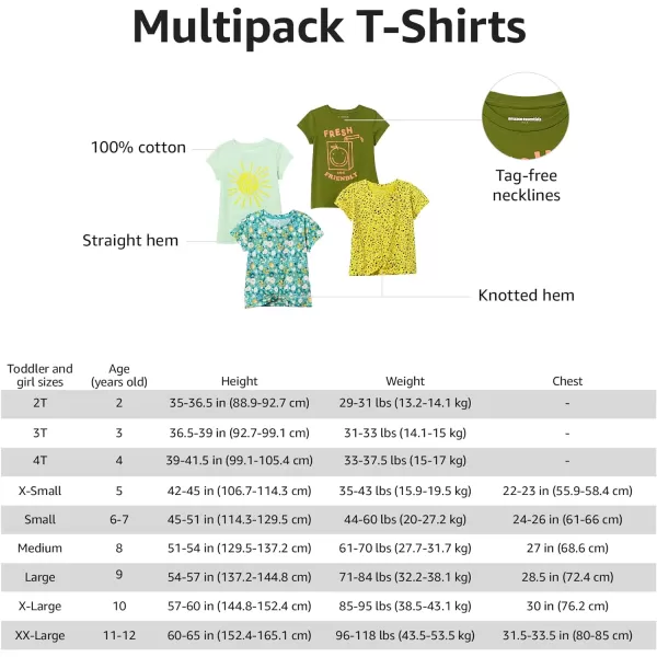 Amazon Essentials Girls and Toddlers ShortSleeve TShirt Tops Previously Spotted Zebra Multipacks5 White