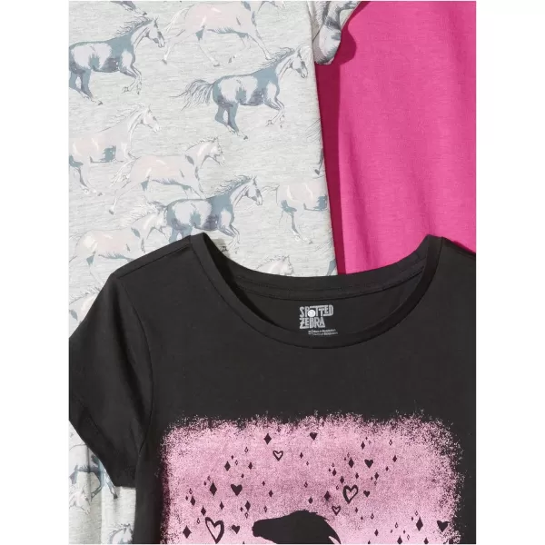 Amazon Essentials Girls and Toddlers ShortSleeve and Sleeveless Tunic Tops Previously Spotted Zebra Multipacks3 BlackGrey HorsesPink