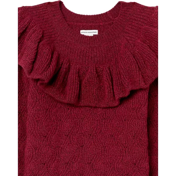 Amazon Essentials Girls and Toddlers Soft Touch Ruffle SweaterBerry