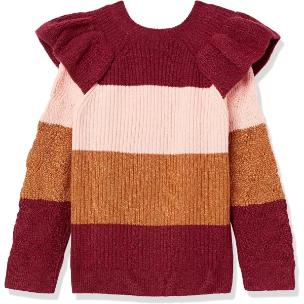 Amazon Essentials Girls and Toddlers Soft Touch Ruffle SweaterBerryStripe