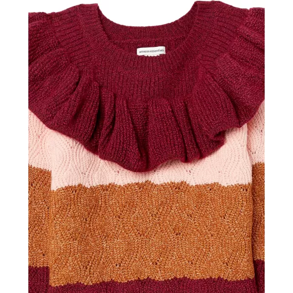 Amazon Essentials Girls and Toddlers Soft Touch Ruffle SweaterBerryStripe