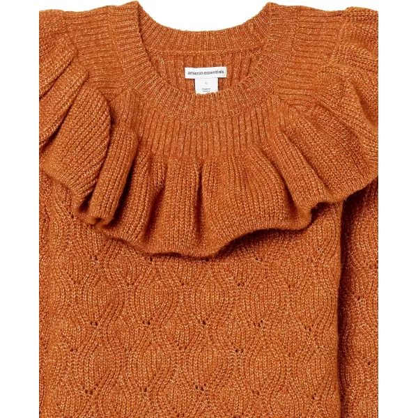 Amazon Essentials Girls and Toddlers Soft Touch Ruffle SweaterLight Brown