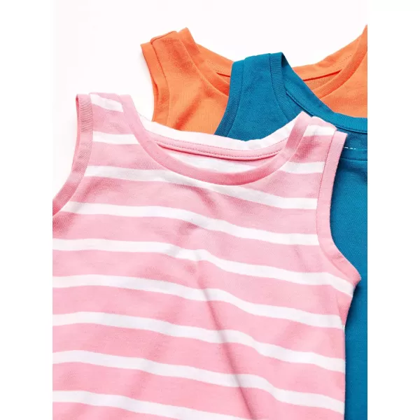 Amazon Essentials Girls and Toddlers Tank Top Multipacks3 BlueCoral OrangePink Stripe
