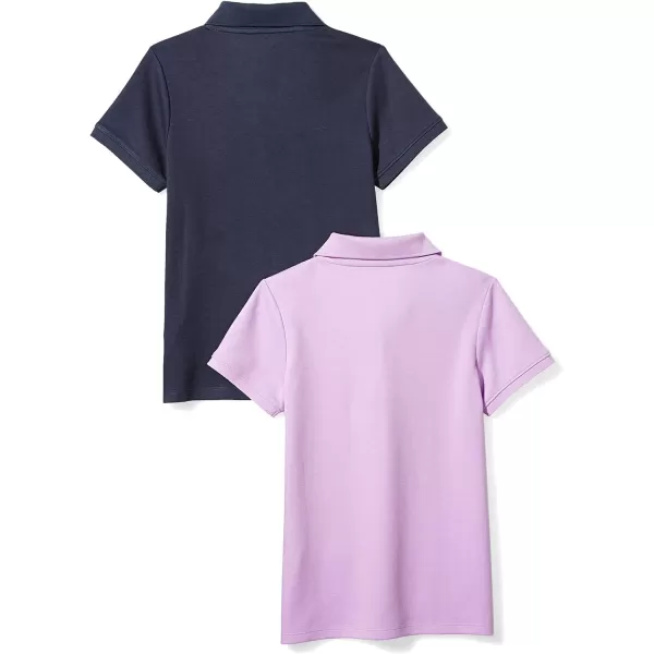 Amazon Essentials Girls and Toddlers Uniform ShortSleeve Interlock Polo Shirt Multipacks2 LilacNavy