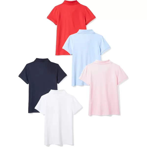 Amazon Essentials Girls and Toddlers Uniform ShortSleeve Interlock Polo Shirt Multipacks5 Multi Color