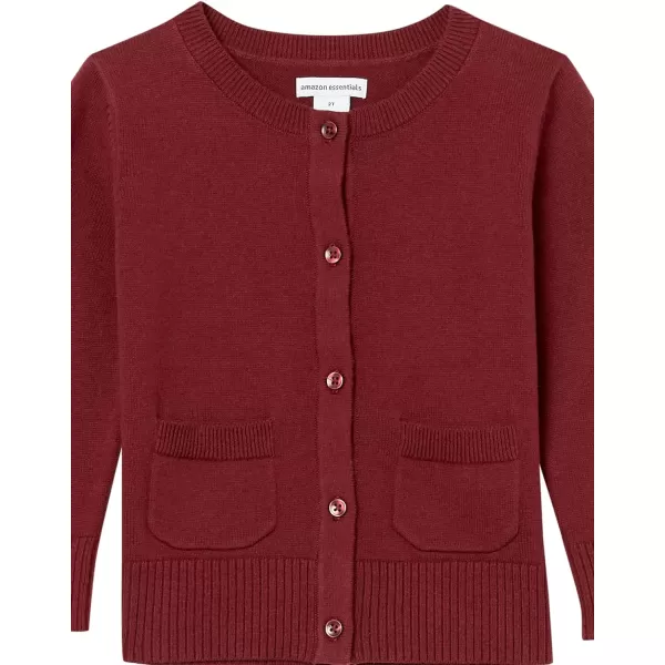 Amazon Essentials Girls and Toddlers Uniform Slim Fit Cardigan SweaterBurgundy