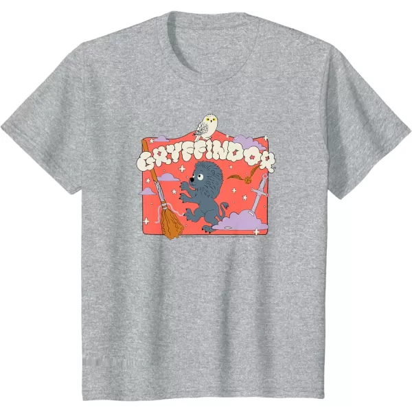 Amazon Essentials Harry Potter Hogwarts Gryffindor House Cartoon Scene TShirtHeather Grey