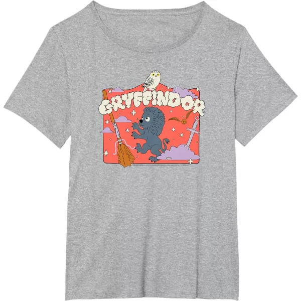 Amazon Essentials Harry Potter Hogwarts Gryffindor House Cartoon Scene TShirtHeather Grey