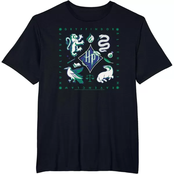 Amazon Essentials Harry Potter Hogwarts Houses Square TShirtBlack