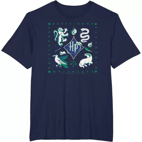 Amazon Essentials Harry Potter Hogwarts Houses Square TShirtNavy Blue