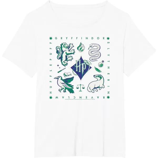 Amazon Essentials Harry Potter Hogwarts Houses Square TShirtWhite