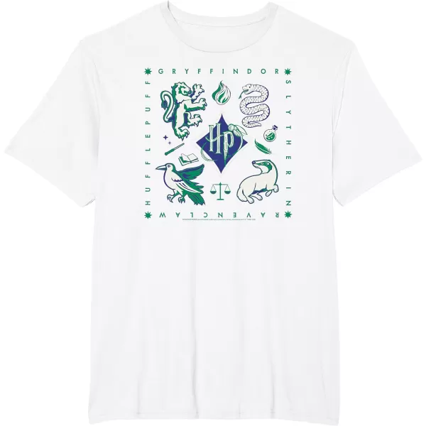 Amazon Essentials Harry Potter Hogwarts Houses Square TShirtWhite