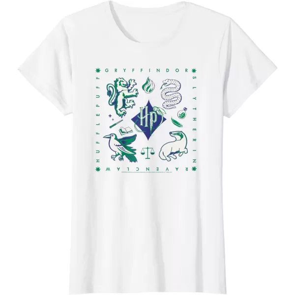 Amazon Essentials Harry Potter Hogwarts Houses Square TShirtWhite