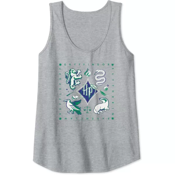 Amazon Essentials Harry Potter Hogwarts Houses Square Tank TopHeather Grey