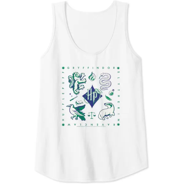 Amazon Essentials Harry Potter Hogwarts Houses Square Tank TopWhite