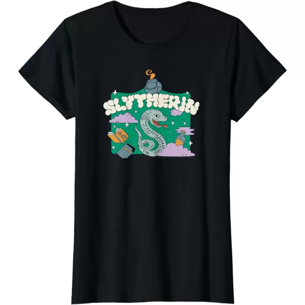 Amazon Essentials Harry Potter Hogwarts Slytherin House Cartoon Scene TShirtBlack