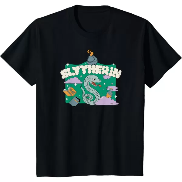 Amazon Essentials Harry Potter Hogwarts Slytherin House Cartoon Scene TShirtBlack