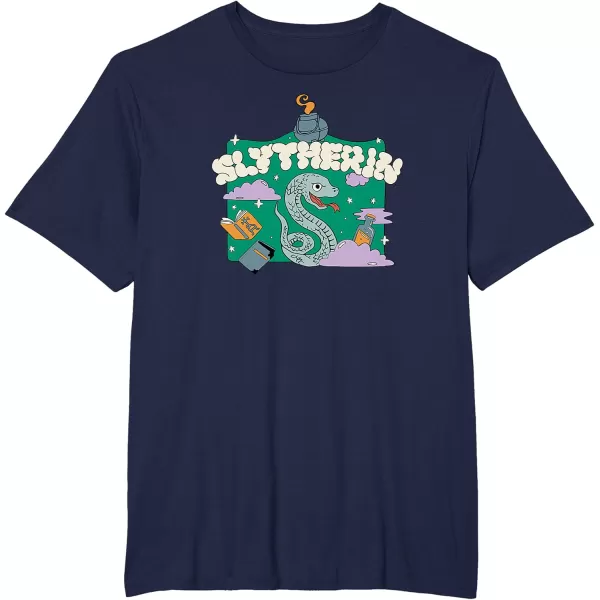 Amazon Essentials Harry Potter Hogwarts Slytherin House Cartoon Scene TShirtNavy Blue