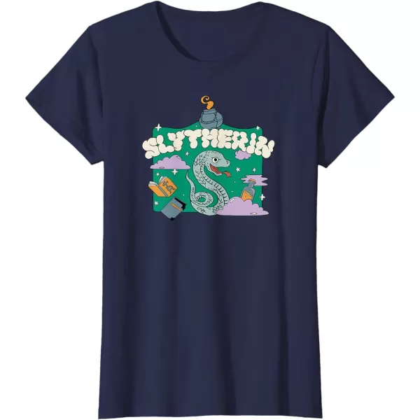 Amazon Essentials Harry Potter Hogwarts Slytherin House Cartoon Scene TShirtNavy Blue