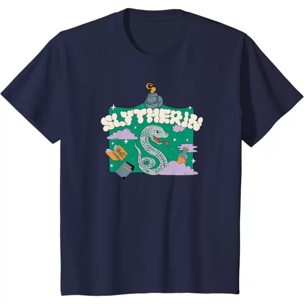 Amazon Essentials Harry Potter Hogwarts Slytherin House Cartoon Scene TShirtNavy Blue