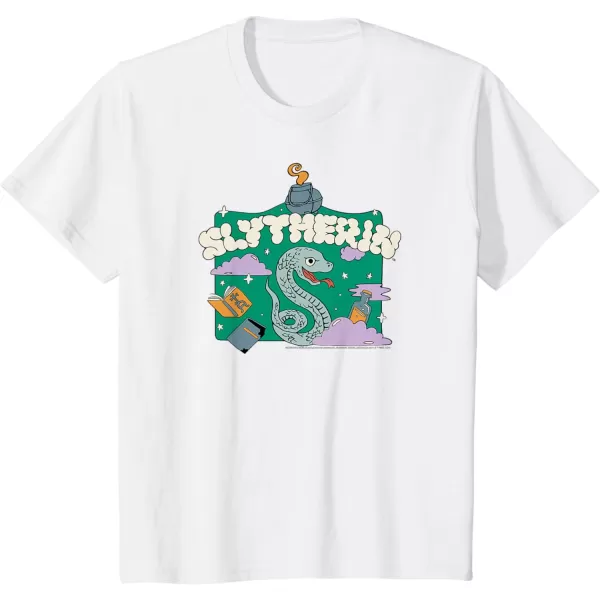 Amazon Essentials Harry Potter Hogwarts Slytherin House Cartoon Scene TShirtWhite