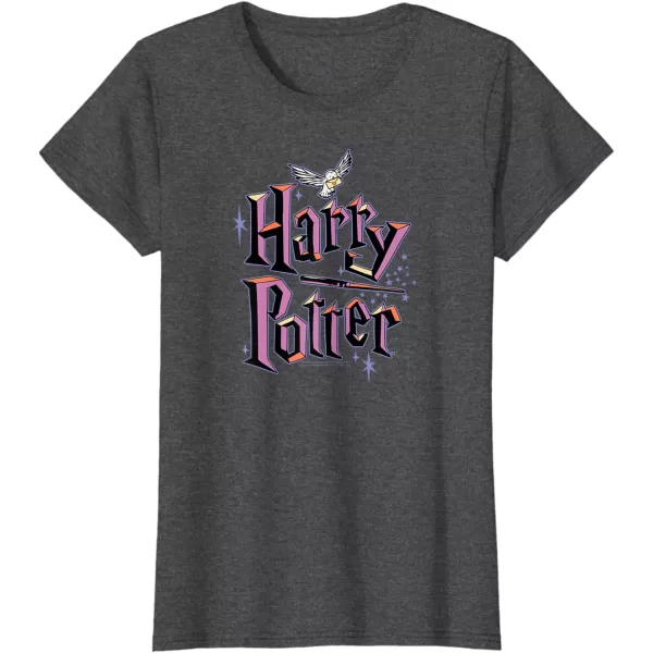 Amazon Essentials Harry Potter Multicolor Purple Logo TShirtDark Heather Grey