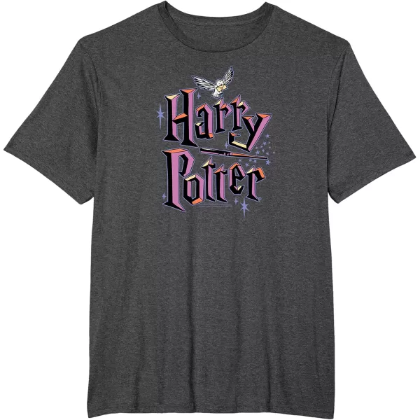 Amazon Essentials Harry Potter Multicolor Purple Logo TShirtDark Heather Grey