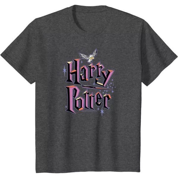 Amazon Essentials Harry Potter Multicolor Purple Logo TShirtDark Heather Grey