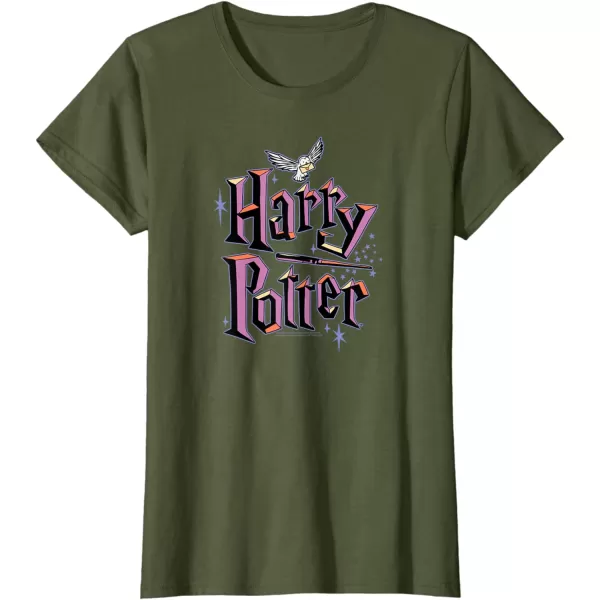 Amazon Essentials Harry Potter Multicolor Purple Logo TShirtOlive Green