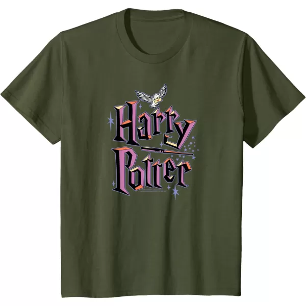 Amazon Essentials Harry Potter Multicolor Purple Logo TShirtOlive Green