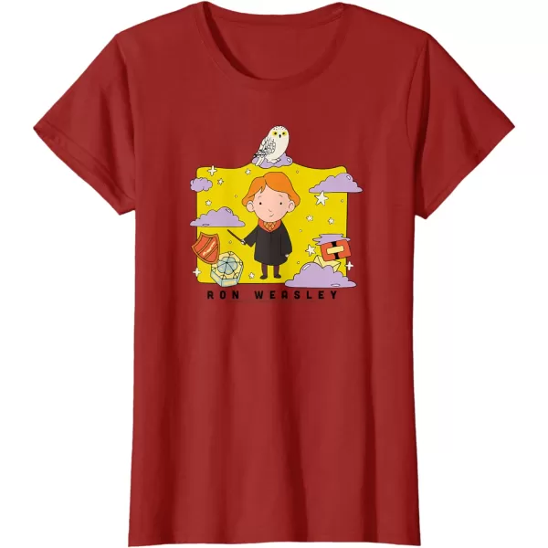 Amazon Essentials Harry Potter Ron Weasley Icons Cartoon Portrait TShirtCranberry Red