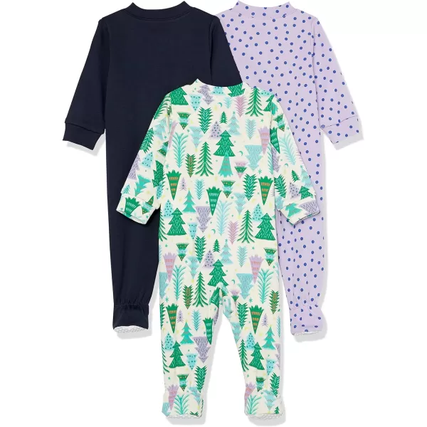 Amazon Essentials Holiday Family Matching Pajama SetsKids amp Baby Festive TreeNavyPurple  Footed