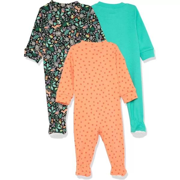 Amazon Essentials Holiday Family Matching Pajama SetsKids amp Baby GreenFloralDots  Footed