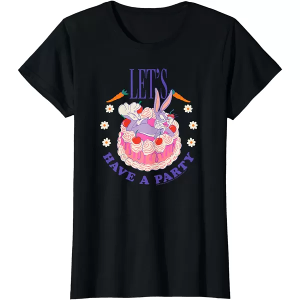 Amazon Essentials Looney Tunes Bugs Bunny Lets Have A Party Cake TShirtBlack