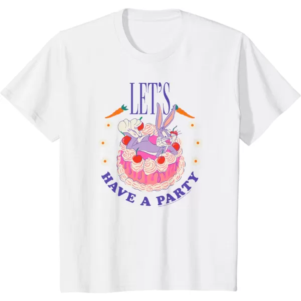 Amazon Essentials Looney Tunes Bugs Bunny Lets Have A Party Cake TShirtWhite