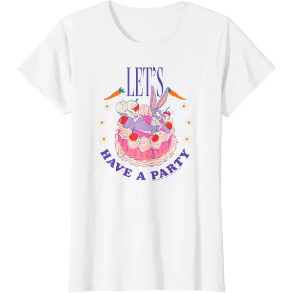 Amazon Essentials Looney Tunes Bugs Bunny Lets Have A Party Cake TShirtWhite