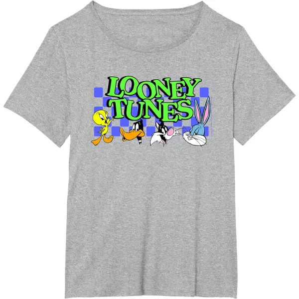 Amazon Essentials Looney Tunes Checkerboard with Characters TShirtHeather Grey