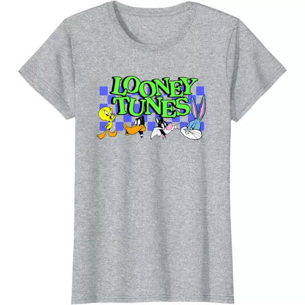 Amazon Essentials Looney Tunes Checkerboard with Characters TShirtHeather Grey