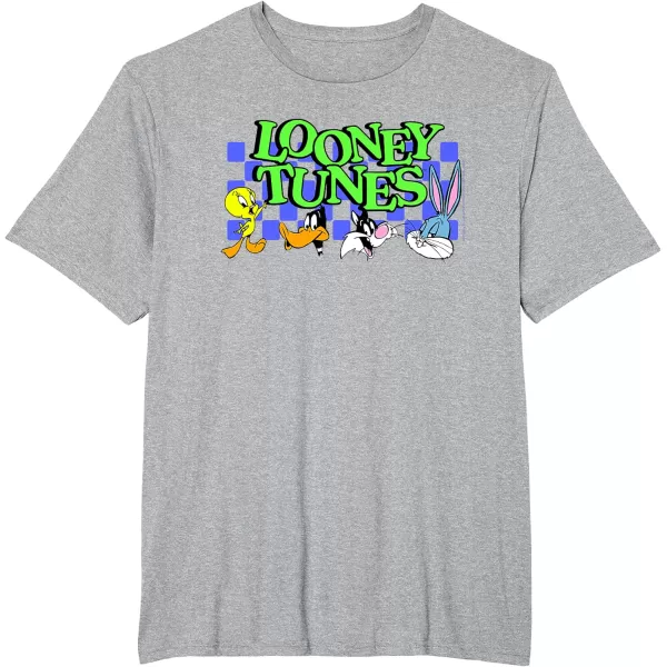 Amazon Essentials Looney Tunes Checkerboard with Characters TShirtHeather Grey