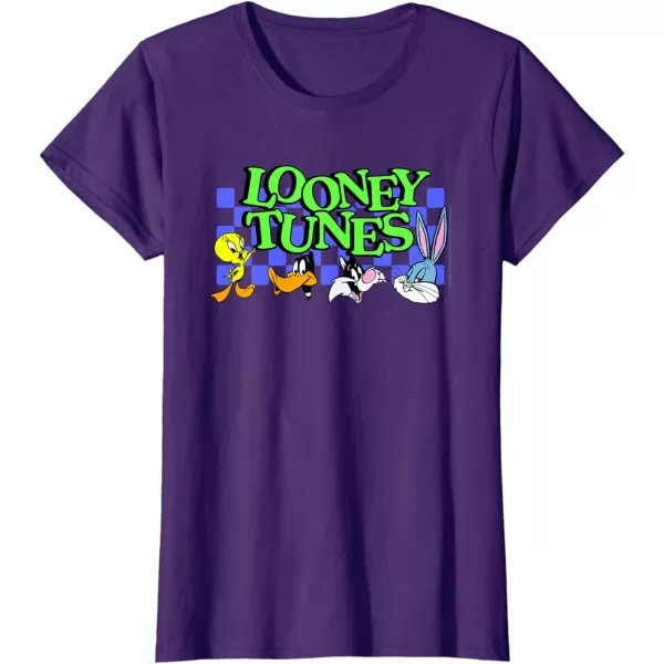 Amazon Essentials Looney Tunes Checkerboard with Characters TShirtPurple