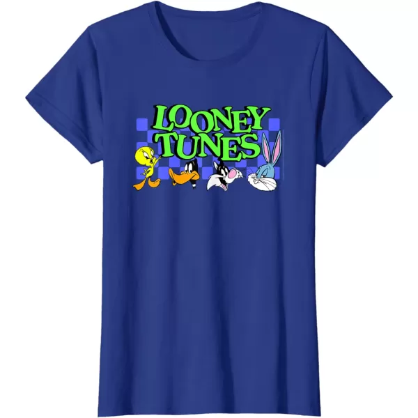 Amazon Essentials Looney Tunes Checkerboard with Characters TShirtRoyal Blue